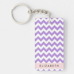 Purple Zigzag, Purple Chevron, Your Name Key Ring