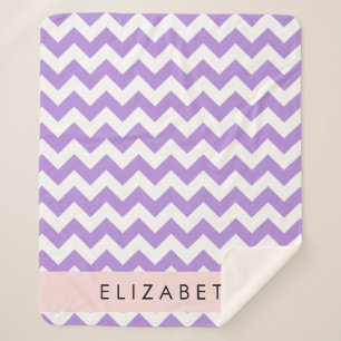 Purple Zigzag, Purple Chevron, Your Name Sherpa Blanket