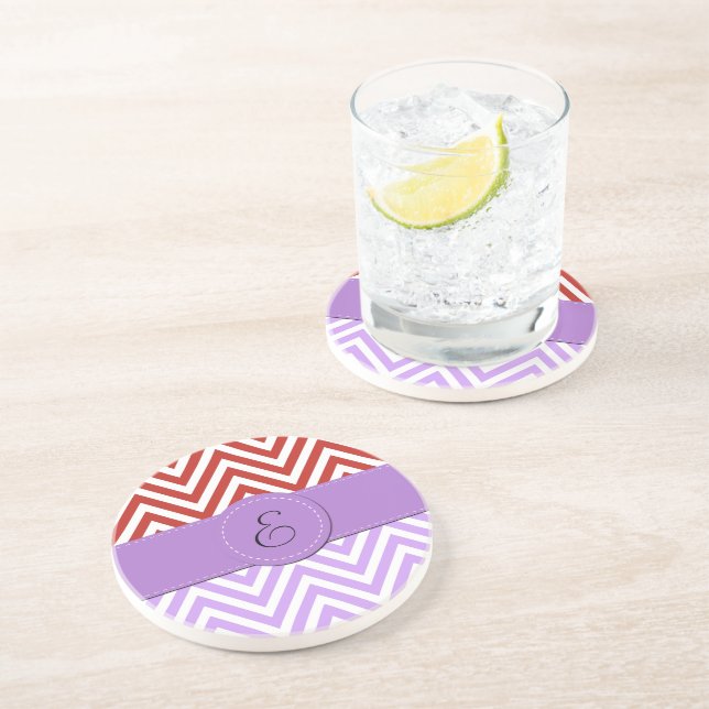 Purple Zigzag, Red Zigzag, Chevron, Monogram Coaster (Side)