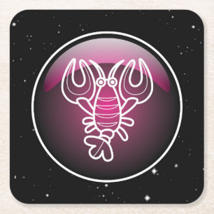 Purple Zodiac Cancer Square Paper Coaster