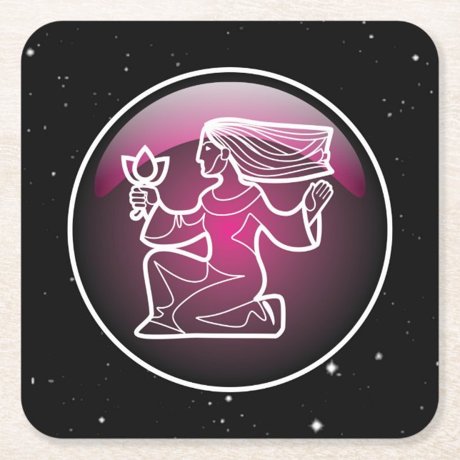 Purple Zodiac Virgo Square Paper Coaster (Front)