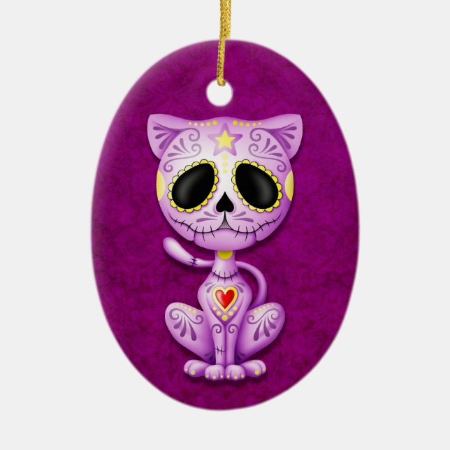Purple Zombie Sugar Kitten Ceramic Tree Decoration (Front)
