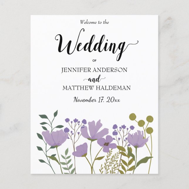 PurpleFloral, Simple Elegant Wedding Program (Front)