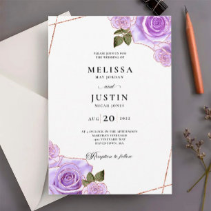 Purples and Gold Roses Glitter Wedding Invitation