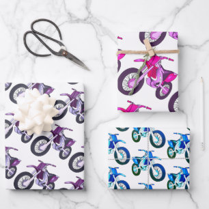 Purples, Pink, Blue Dirt Bike Motorcycle Wrapping Paper Sheet