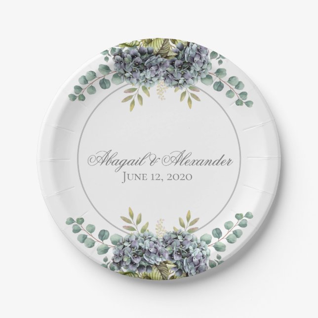Purplish Hydrangeas Eucalyptus Paper Plate (Front)