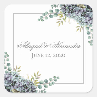 Purplish Hydrangeas Eucalyptus Square Square Sticker