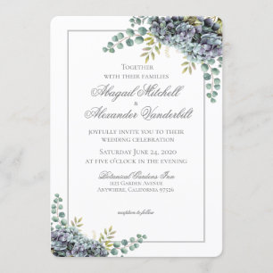 Purplish Hydrangeas Eucalyptus Wedding Invitation
