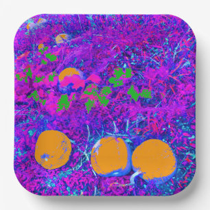 Purplish Pumpkin Field in Pop Art Style Paper Plate