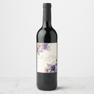 Purply pink flower wedding Wine Label