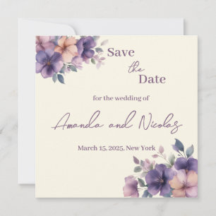 Purply pink flowers on Save the Date Card