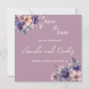 Purply pink flowers on Save the Date Card