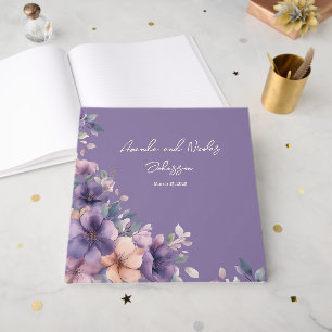 Purply pink flowers on Wedding Guest book
