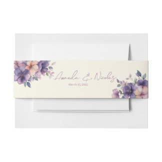 Purply pink flowers on Wedding Invitation Belly Band