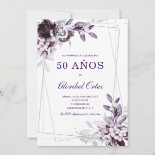 Púrpura y Lavanda Plata 50 cumpleaños plantilla de Invitation