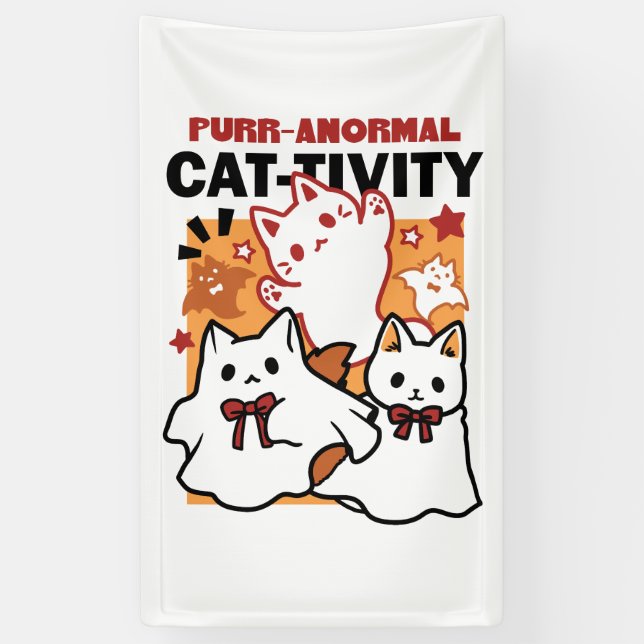 Purr-anormal Cat-tivity Cute Halloween Cat Design Banner (Vertical)