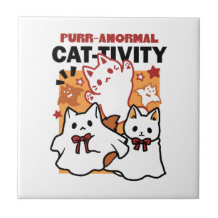 Purr-anormal Cat-tivity Cute Halloween Cat Design Ceramic Tile