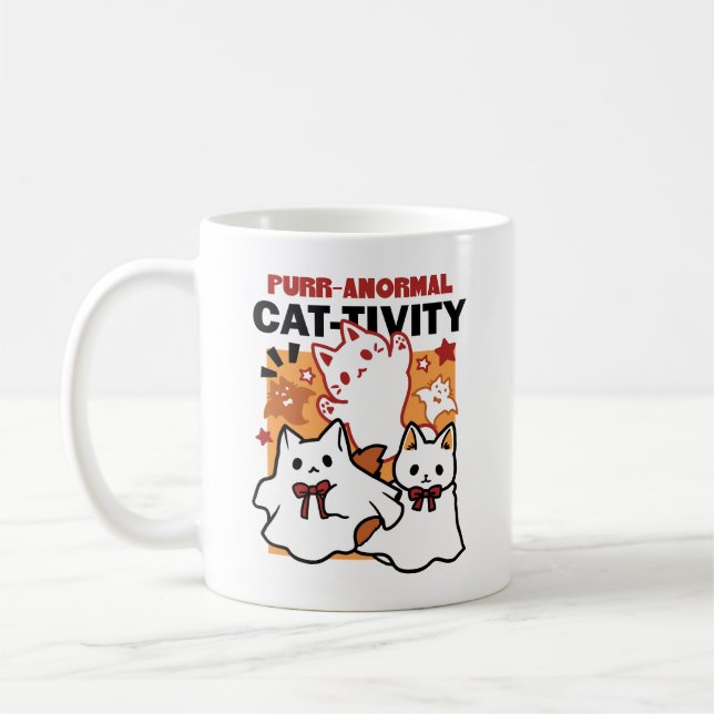 Purr-anormal Cat-tivity Cute Halloween Cat Design Coffee Mug (Left)