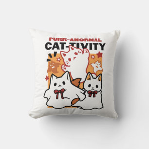 Purr-anormal Cat-tivity Cute Halloween Cat Design Cushion