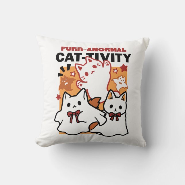 Purr-anormal Cat-tivity Cute Halloween Cat Design Cushion (Front)