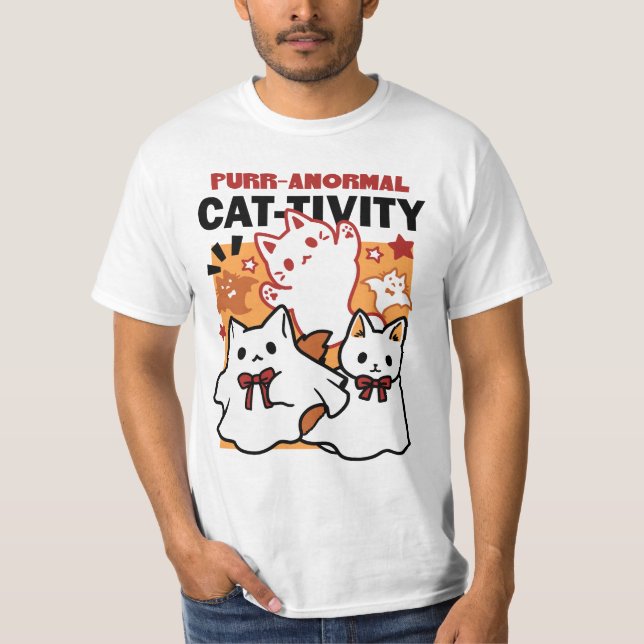 Purr-anormal Cat-tivity Cute Halloween Cat Design T-Shirt (Front)