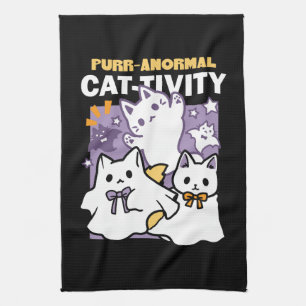Purr-anormal Cat-tivity - Halloween Cat Design Tea Towel