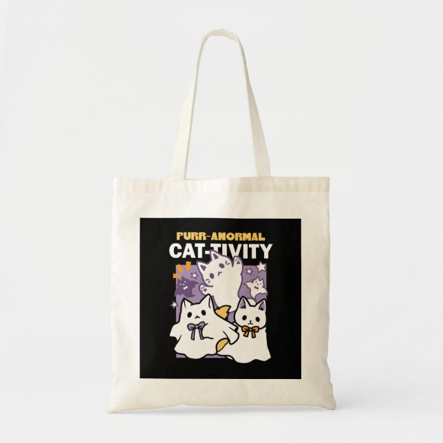 Purr-anormal Cat-tivity - Halloween Cat Design Tote Bag (Front)