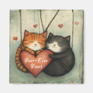 Purr-Ever Yours Kitty Cat Cuddles Illustrated Art Magnet