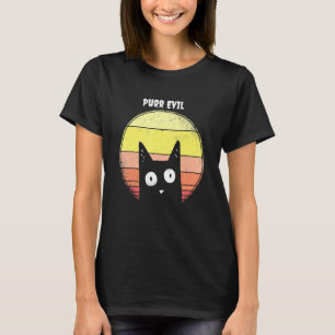 Purr Evil   Black Cat Vintage Sunset Halloween Meo T-Shirt