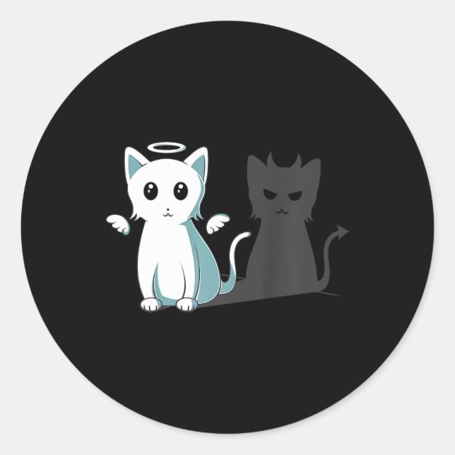 Purr Evil Devil Cat Happy Halloween Cat Angel Devi Classic Round Sticker (Front)