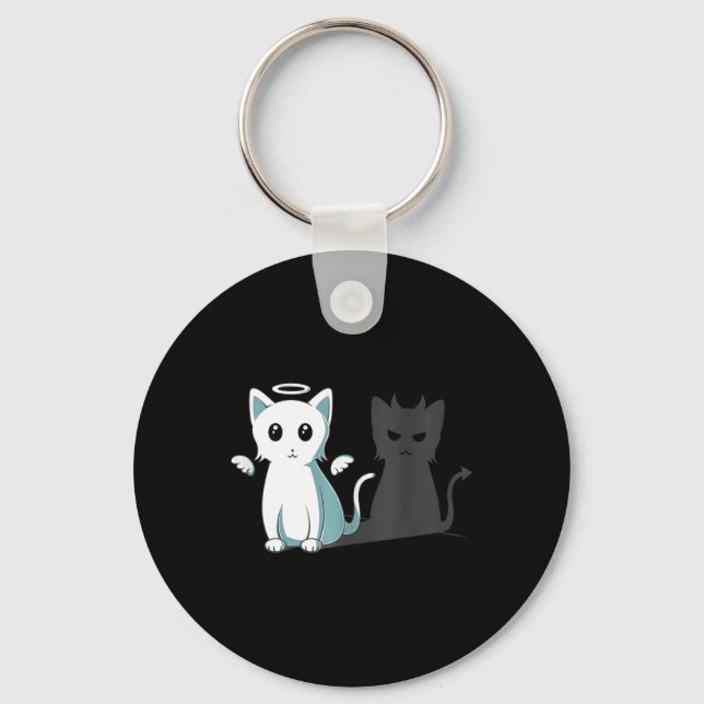 Purr Evil Devil Cat Happy Halloween Cat Angel Devi Key Ring (Front)