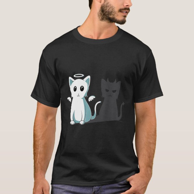 Purr Evil Devil Cat Happy Halloween Cat Angel Devi T-Shirt (Front)