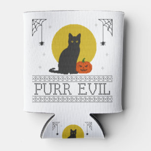 Purr Evil Funny Cute Spooky Halloween Black Cat Can Cooler