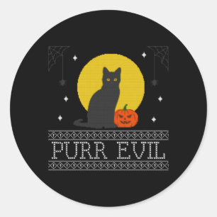 Purr Evil _ Funny Cute Spooky Halloween Black Cat Classic Round Sticker
