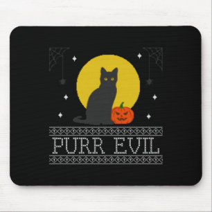 Purr Evil _ Funny Cute Spooky Halloween Black Cat Mouse Pad