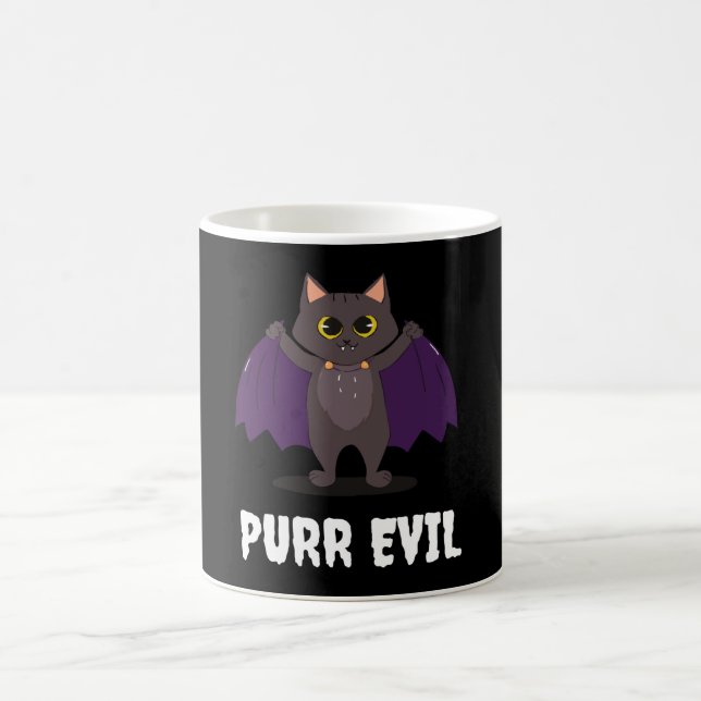 Purr Evil Funny Halloween Cat Vampire Cat Bat Cat Coffee Mug (Center)