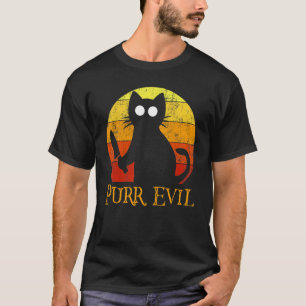Purr Evil Halloween Gory Cat With Knife T-Shirt