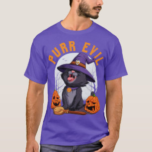 Purr Evil Halloween Laughing Black Cat Witch Hat1 T-Shirt