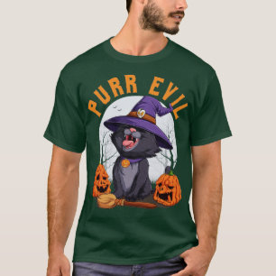 Purr Evil Halloween Laughing Black Cat Witch Hat1 T-Shirt