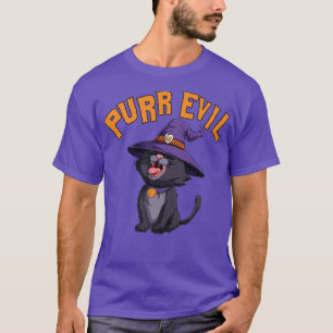 Purr Evil Halloween Laughing Black Cat Witch Hat T-Shirt