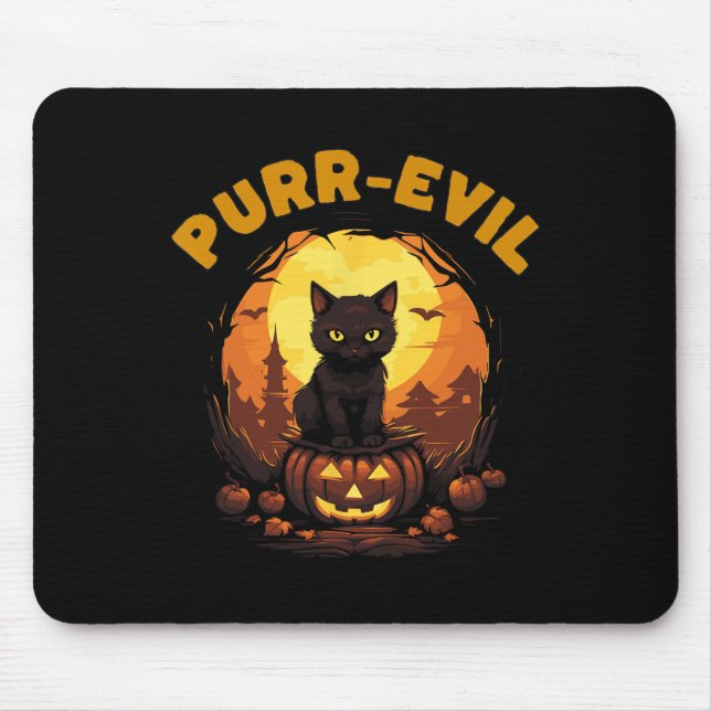 Purr-evil Haunted Cat Halloween  Mouse Pad (Front)