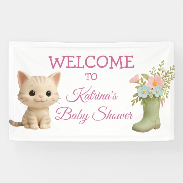 Purr-fect Baby Girl Kitten Baby Shower Banner (Horizontal)