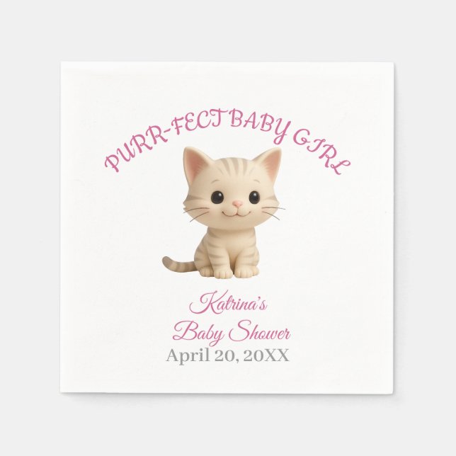 Purr-fect Baby Girl Kitten Baby Shower Napkin (Front)