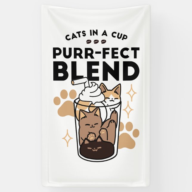 Purr-fect Blend: Cat and Coffee Art for Pet Lovers Banner (Vertical)