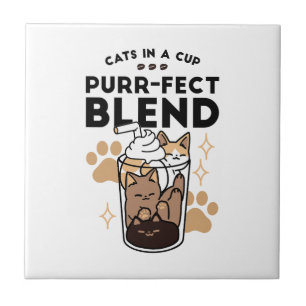 Purr-fect Blend: Cat and Coffee Art for Pet Lovers Ceramic Tile