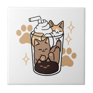 Purr-fect Blend: Cat and Coffee Art for Pet Lovers Ceramic Tile