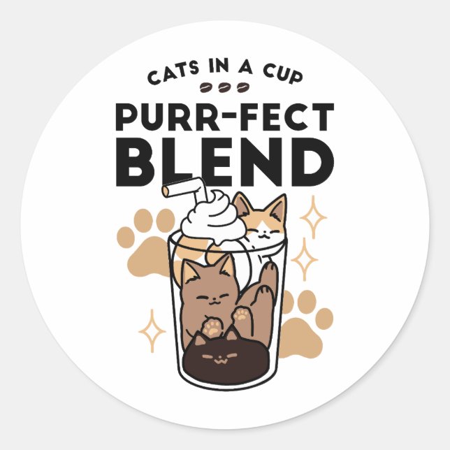 Purr-fect Blend: Cat and Coffee Art for Pet Lovers Classic Round Sticker (Front)