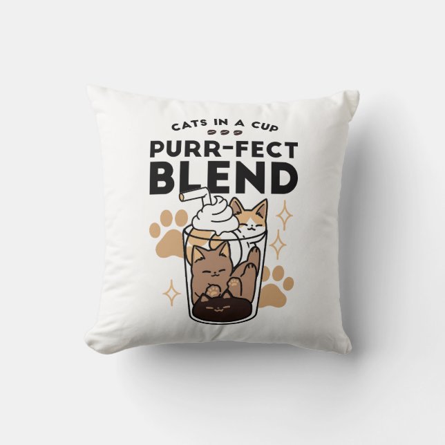 Purr-fect Blend: Cat and Coffee Art for Pet Lovers Cushion (Front)