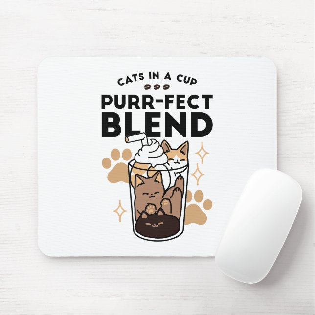 Purr-fect Blend: Cat and Coffee Art for Pet Lovers Mouse Pad (With Mouse)