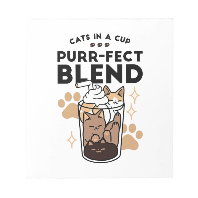 Purr-fect Blend: Cat and Coffee Art for Pet Lovers Notepad (Front)